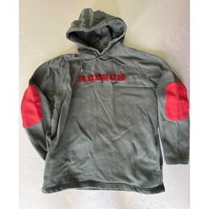 Vintage y2k Reebok Hoodie Pullover Sweatshirt Red Elbow Patches Gray‎ L